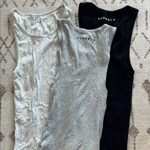YoungLA Ribbed Tank Top Trio — Black & Gray